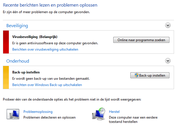 Onderhoudscentrum en Windows Updates bij computerproblemen